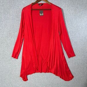k&d Red Open Front Sharkbite Hem Long Sleeve Cardigan Sweater Size UK 14 US 10